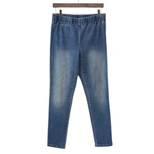 Soft‎ Surroundings Womens Sz Med Pull On Denim Pants Stretchy Slim Leg Blue